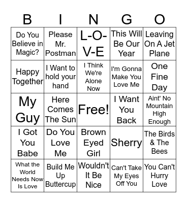All Out 60's Bingo Card