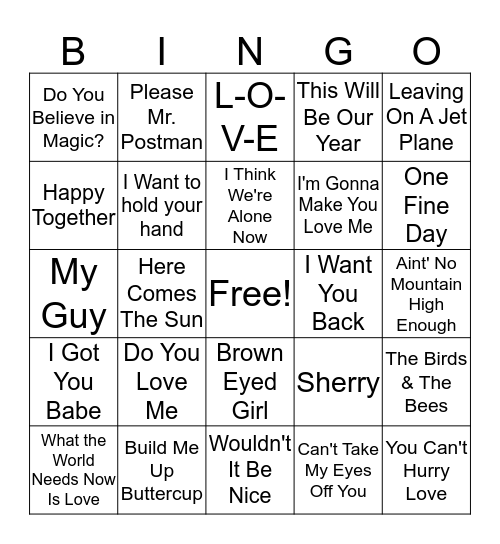 All Out 60's Bingo Card