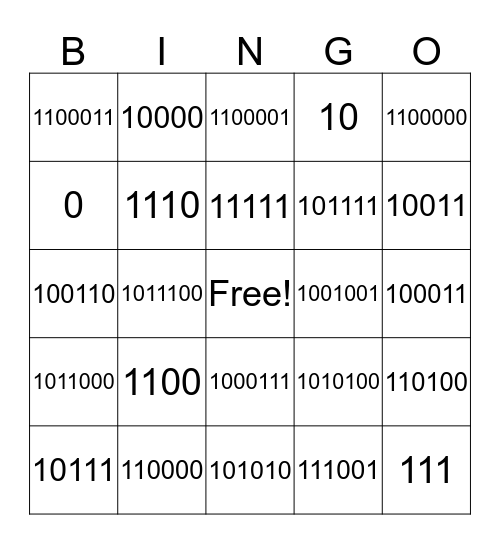 Binary Bingo Card