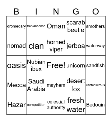 Wild Arabia Bingo Card