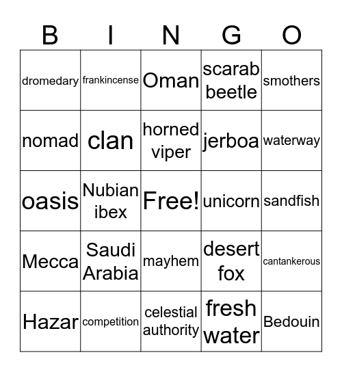 Wild Arabia Bingo Card