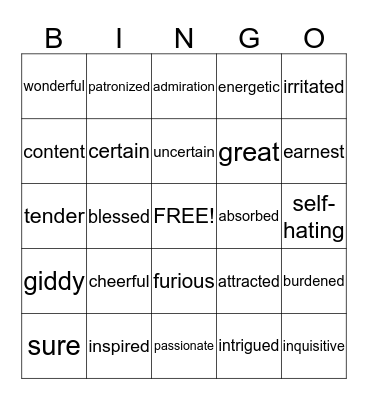 Feelings  Bingo Card