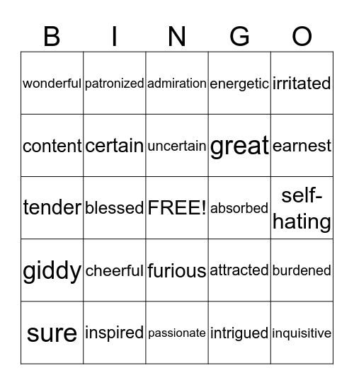 Feelings  Bingo Card