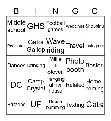 How do others know Millie?   Bingo Card
