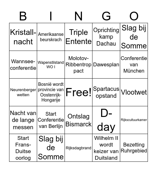 Jaartallenbingo HC Duitsland (2) Bingo Card