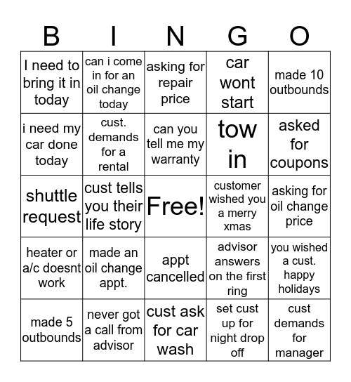 Let It Ring Bingo Card