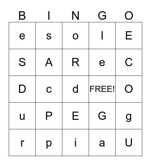 Letter Bingo!  Bingo Card