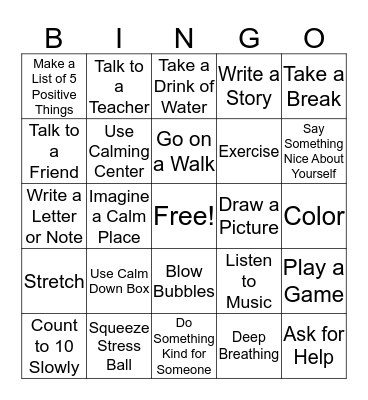 Coping Skills Bingo Card