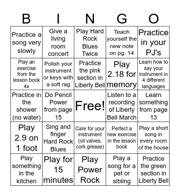 5th Grade Winter Break Band Bingo Card