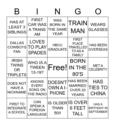 TRAMMELL FAMILY BINGO Card