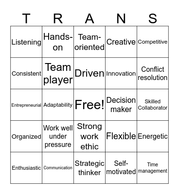 Job Skills Bingo Card