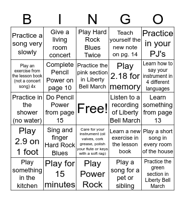 5th Grade Winter Break Band Bingo Card