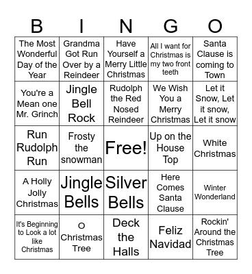 Christmas Songs Bingo Card