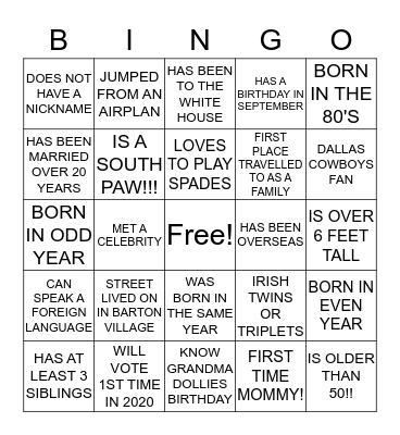 TRAMMELL FAMILY BINGO Card