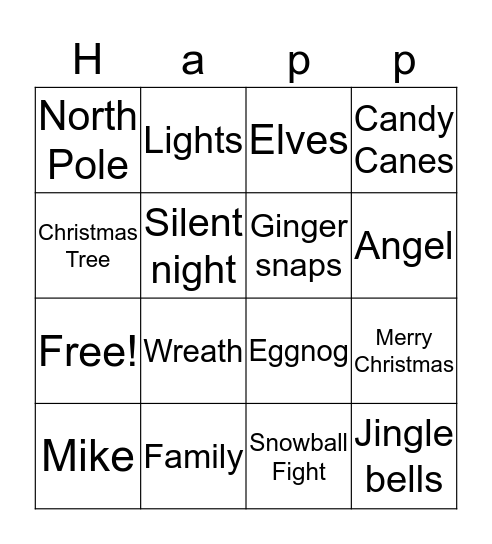 Hawthorn Holidays Bingo Card