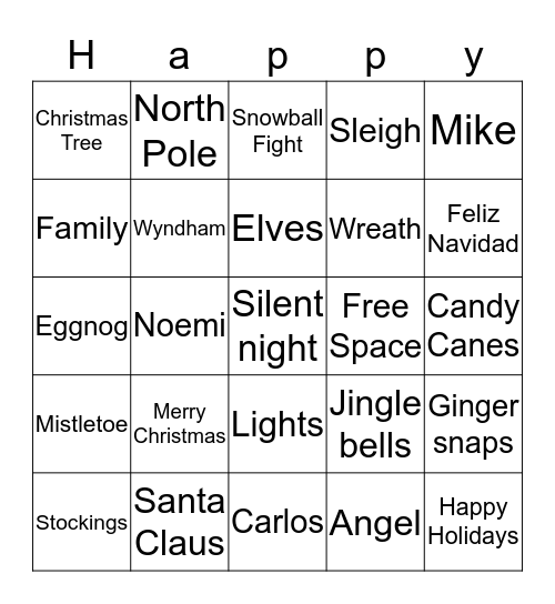 Hawthorn Holidays Bingo Card