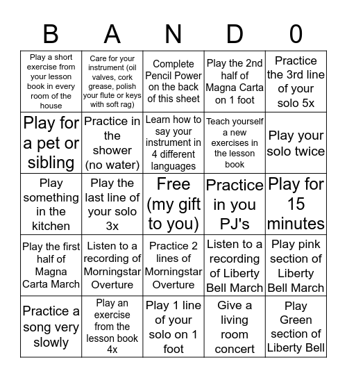 6th Grade Winter Break Bingo Card