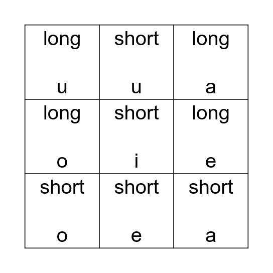 It's a Vowel Time Bingo Card