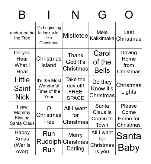 R.L. Christmas Party Bingo Card