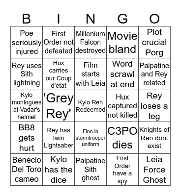 Star Wars Bingo Card