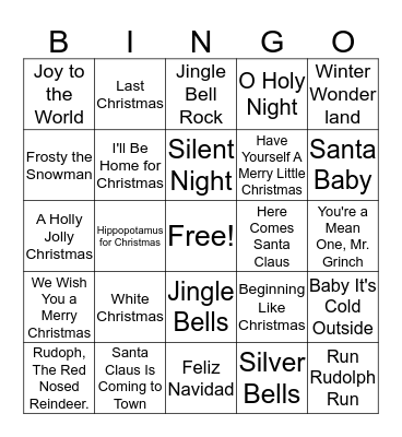 Christmas karaoke Bingo Card