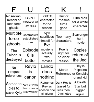 Star Wars Episode 9 Bingo Card