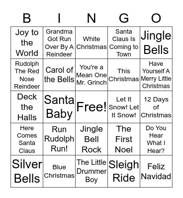 Christmas Songs Bingo Card