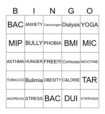 HEALTH BINGO Card