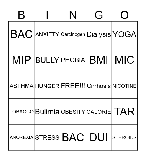 HEALTH BINGO Card