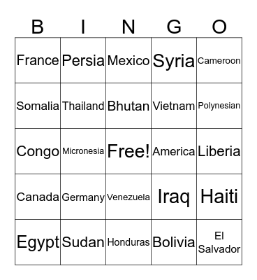 All Around the World at Gladstone Elementary  Bingo Card