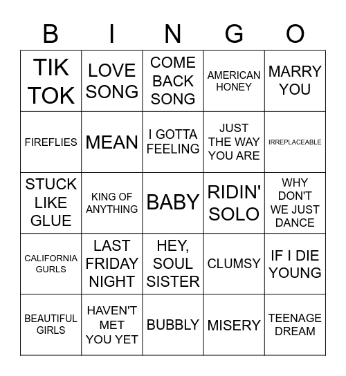 2010 Mashup Bingo Card