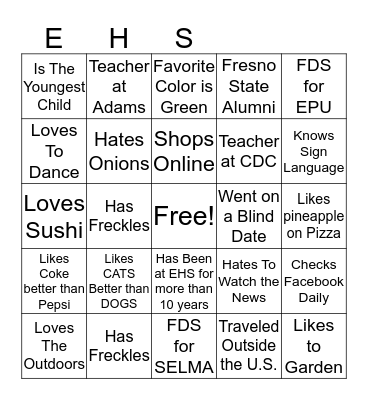 Get To Know You BINGO Card