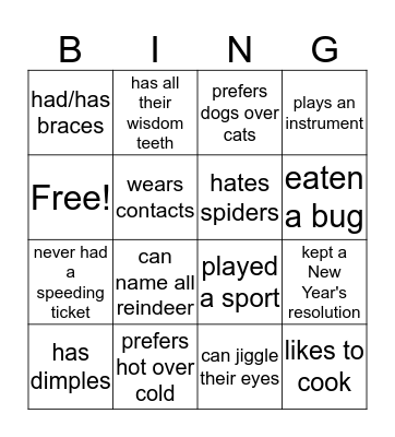 Human Bingo Card