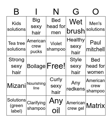 Products Bingo Card