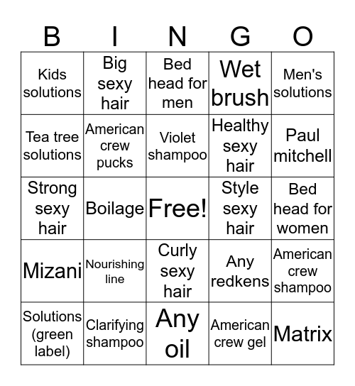 Products Bingo Card