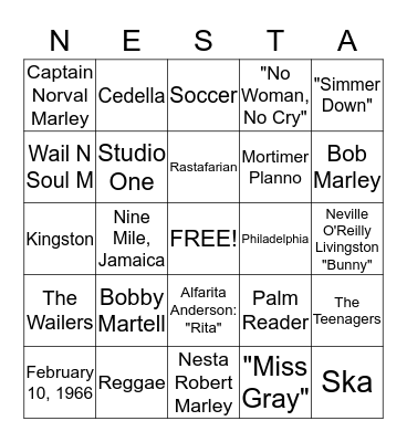 Nesta Robert Marley Bingo Card