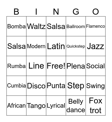 DANCE STYLES Bingo Card