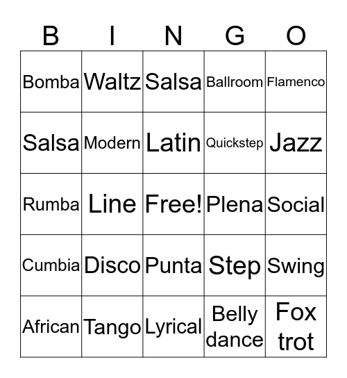 DANCE STYLES Bingo Card