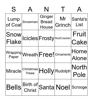 Poplar Christmas Bingo Card