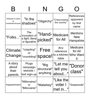 NHPR Debate Bingo Card