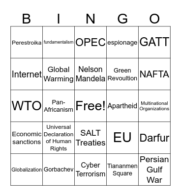 Unit 8 Vocabulary  Bingo Card