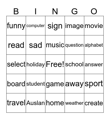 Auslano Bingo Card