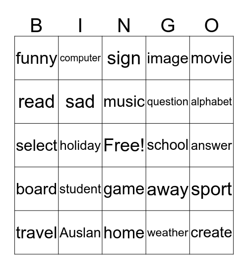 Auslano Bingo Card