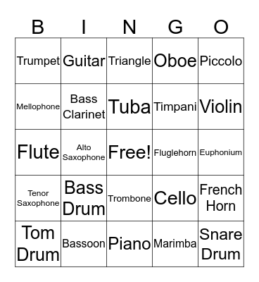 Instrument Bingo Card