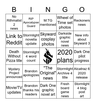 State of the Sanderson 2019 Bingo Card