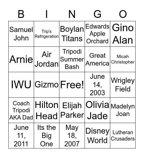 FAMILY BINGO Card