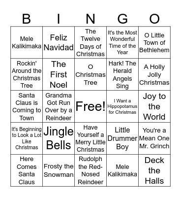 Christmas Music Bingo Card