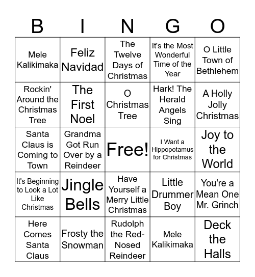 Christmas Music Bingo Card