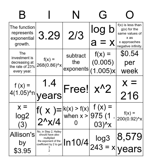Unit 5  Bingo Card