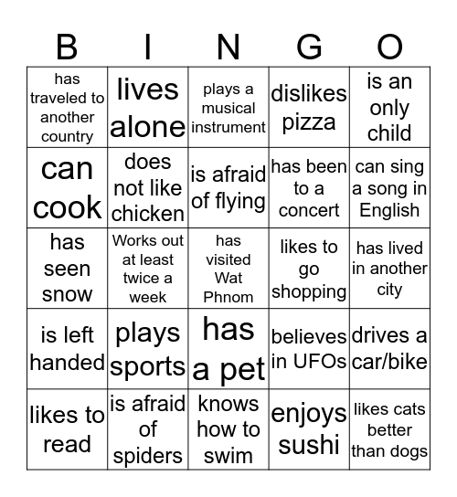 BINGO - Find someone who... Bingo Card